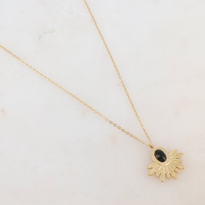 Collier avec pendentif feuillage, pierre naturelle (40+5CM)