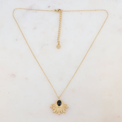 Collier avec pendentif feuillage, pierre naturelle (40+5CM)