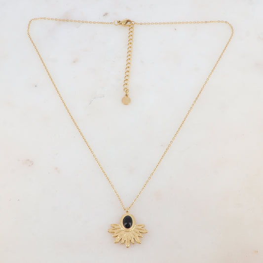 Collier avec pendentif feuillage, pierre naturelle (40+5CM)