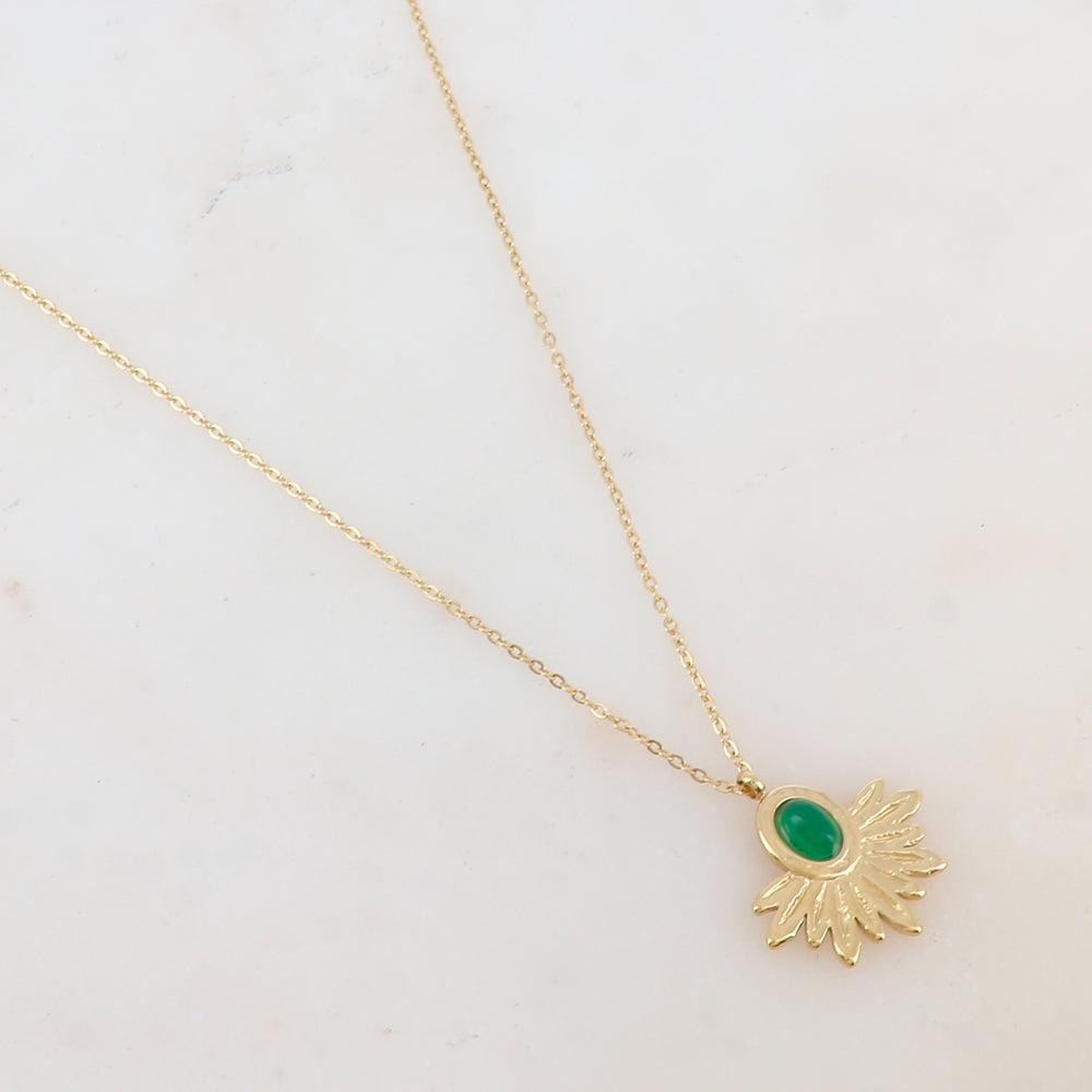 Collier avec pendentif feuillage, pierre naturelle (40+5CM)