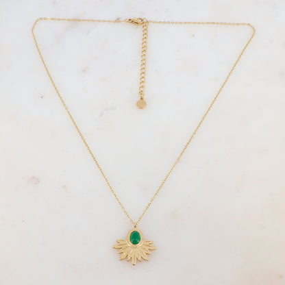 Collier avec pendentif feuillage, pierre naturelle (40+5CM)