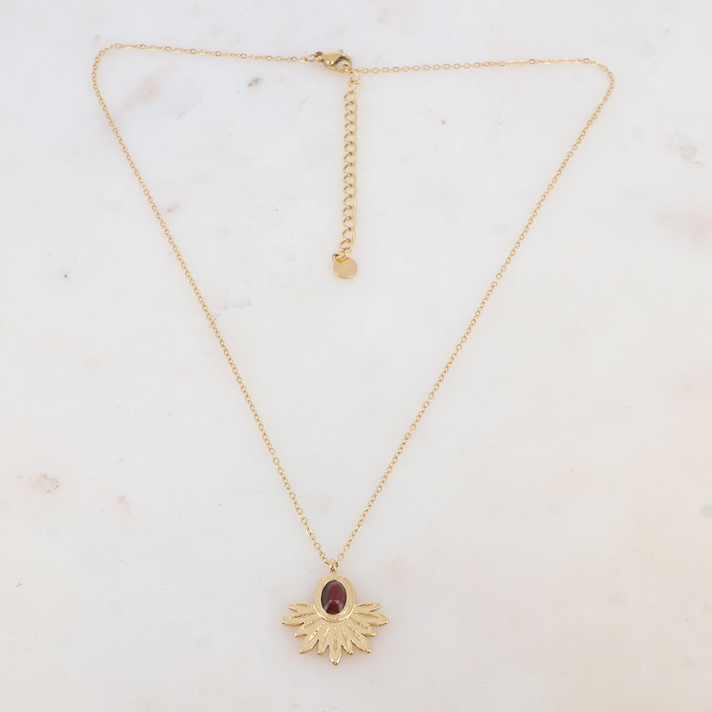 Collier avec pendentif feuillage, pierre naturelle (40+5CM)