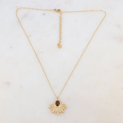 Collier avec pendentif feuillage, pierre naturelle (40+5CM)