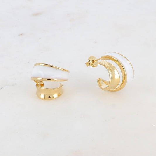 Créoles à puce double rangs avec émail 1,8 cm.