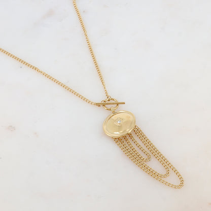 Collier avec anneau, pendentif rond, étoile, strass, chaînes (45+5CM)