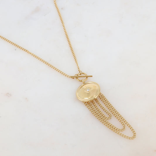Collier avec anneau, pendentif rond, étoile, strass, chaînes (45+5CM)