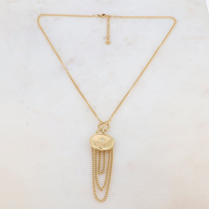 Collier avec anneau, pendentif rond, étoile, strass, chaînes (45+5CM)