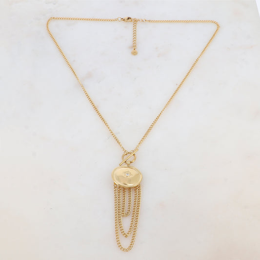 Collier avec anneau, pendentif rond, étoile, strass, chaînes (45+5CM)