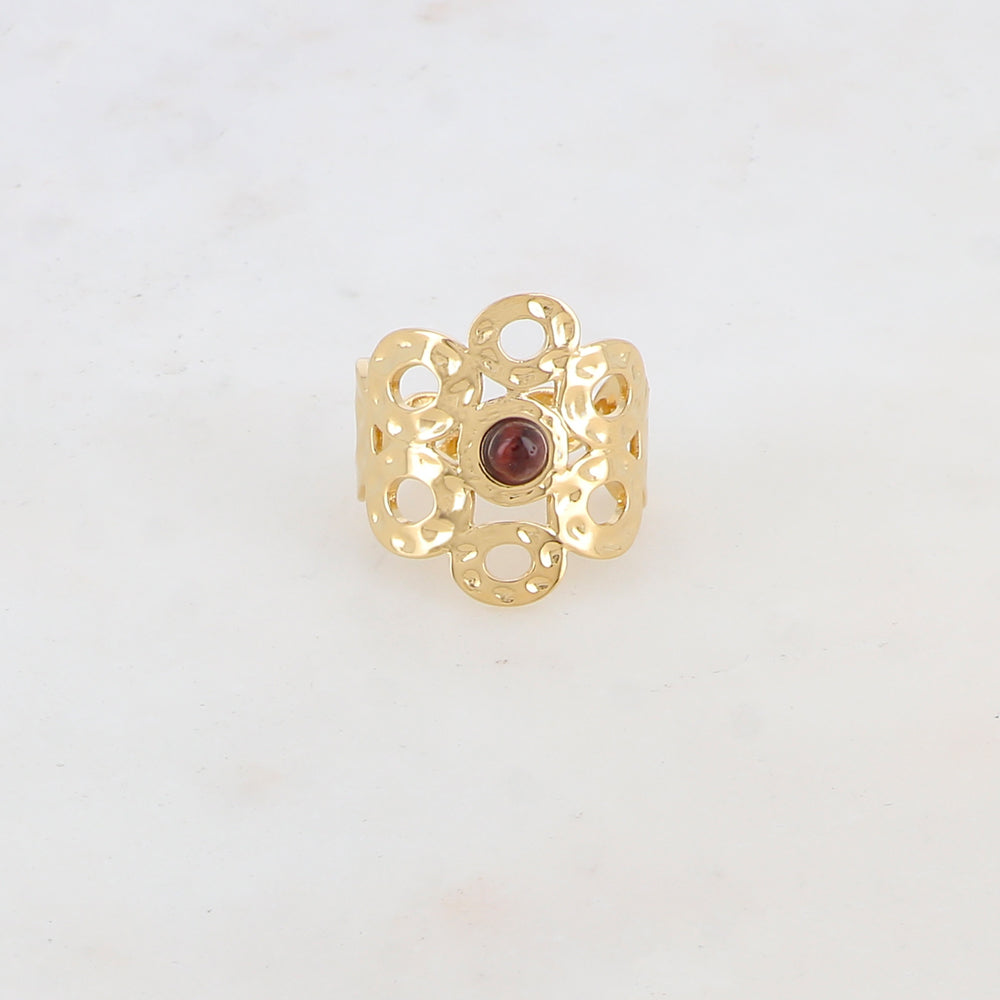 Bague ajourée avec multi-ronds, pierre naturelle - Œil de taureau