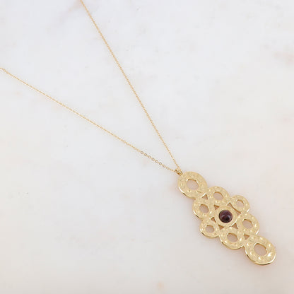 Sautoir avec pendentif multi-ronds, pierre naturelle (80+10CM)