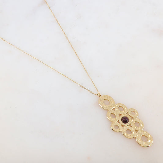 Sautoir avec pendentif multi-ronds, pierre naturelle (80+10CM)