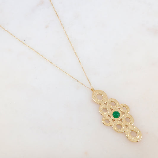 Sautoir avec pendentif multi-ronds, pierre naturelle (80+10CM)