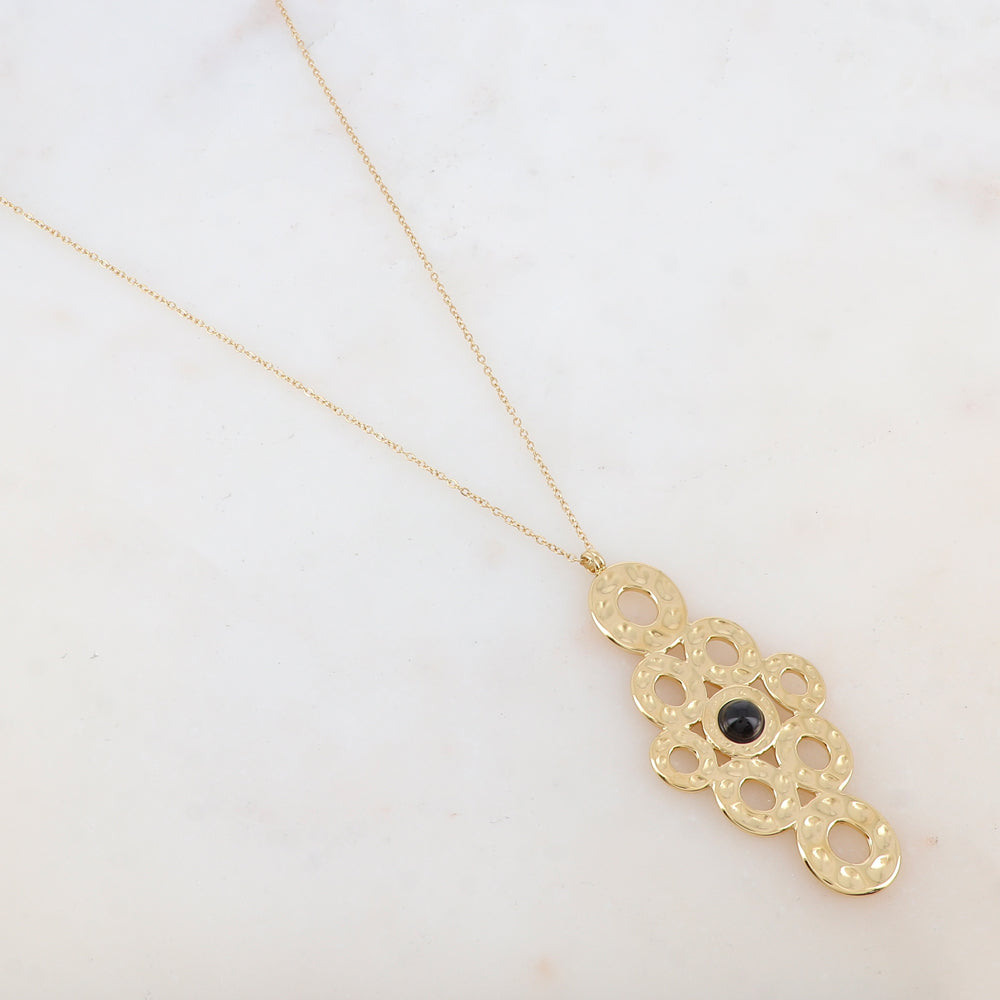 Sautoir avec pendentif multi-ronds, pierre naturelle (80+10CM)