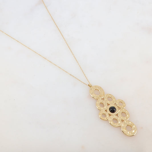 Sautoir avec pendentif multi-ronds, pierre naturelle (80+10CM)