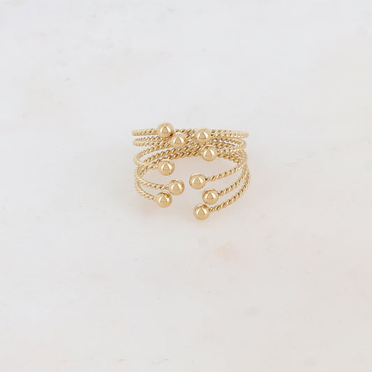 Bague 5 rangs torsadée avec 10 petites boules