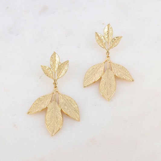 B.O à puce pendantes avec 6 feuilles 3,6 x 6,6 cm.