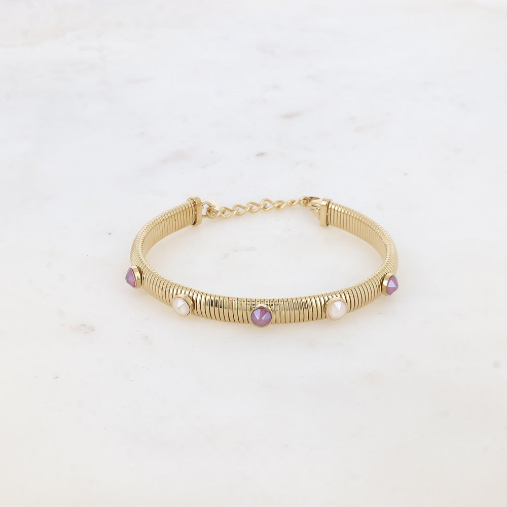 Jonc strié - monture dorée - orné de cristaux de Swarovski® PP20- Dark red & Ivory cream