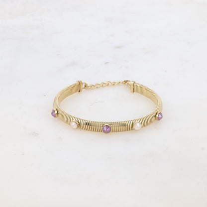 Jonc strié - monture dorée - orné de cristaux de Swarovski® PP20- Dark red & Ivory cream