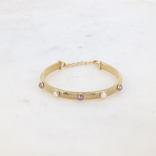 Jonc strié - monture dorée - orné de cristaux de Swarovski® PP20- Dark red & Ivory cream