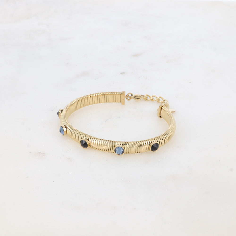 Jonc strié - monture dorée - orné de cristaux de Swarovski® PP20- Denim blue & Jet