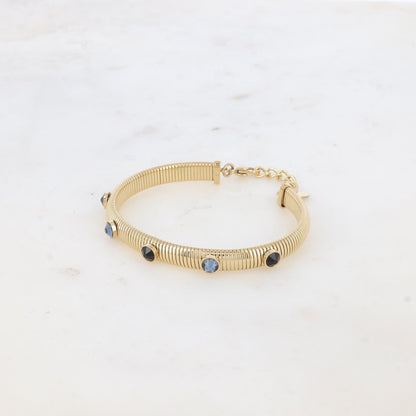 Jonc strié - monture dorée - orné de cristaux de Swarovski® PP20- Denim blue & Jet