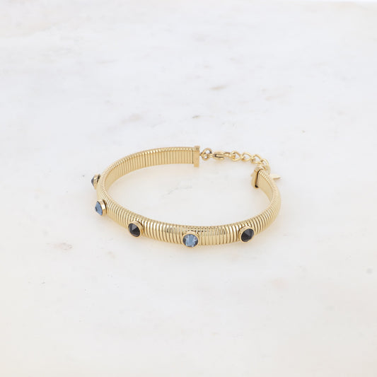 Jonc strié - monture dorée - orné de cristaux de Swarovski® PP20- Denim blue & Jet