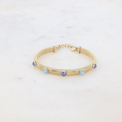 Jonc strié - monture dorée - orné de cristaux de Swarovski® PP20- Royal blue & Summer blue