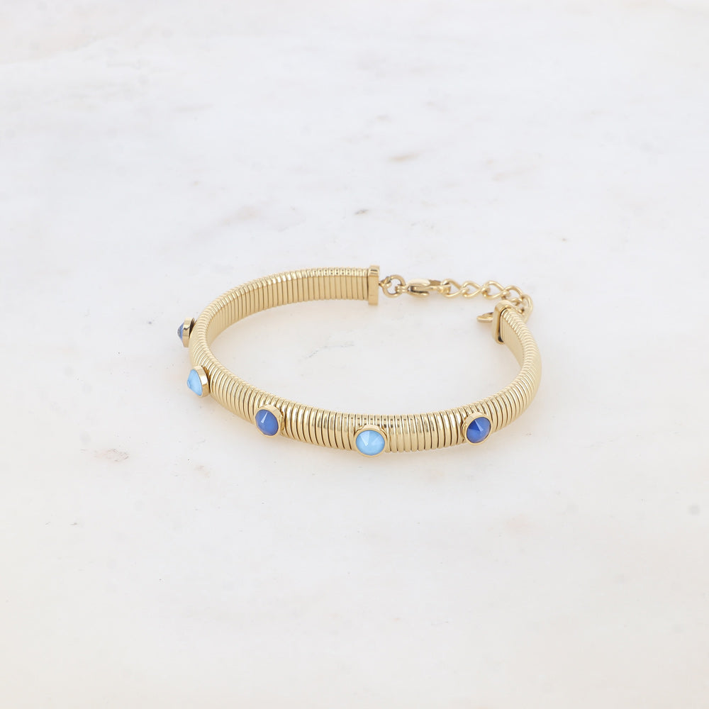 Jonc strié - monture dorée - orné de cristaux de Swarovski® PP20- Royal blue & Summer blue
