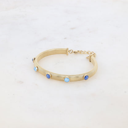Jonc strié - monture dorée - orné de cristaux de Swarovski® PP20- Royal blue & Summer blue