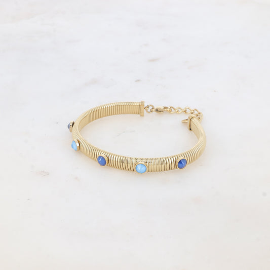 Jonc strié - monture dorée - orné de cristaux de Swarovski® PP20- Royal blue & Summer blue