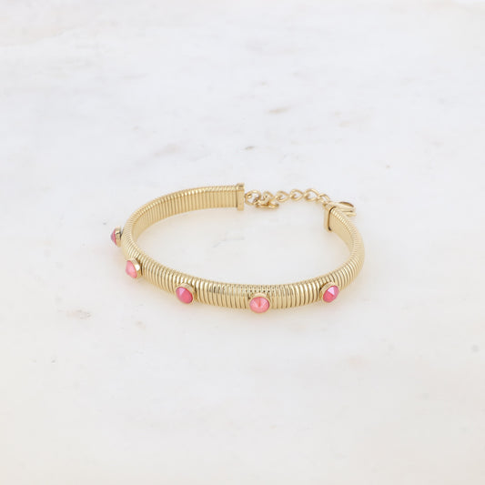 Jonc strié - monture dorée - orné de cristaux de Swarovski® PP20- Royal red & Light coral