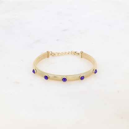 Jonc strié - monture dorée - orné de cristaux de Swarovski® PP20- Cobalt