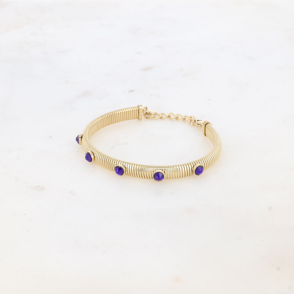 Jonc strié - monture dorée - orné de cristaux de Swarovski® PP20- Cobalt