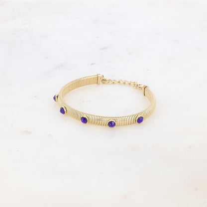 Jonc strié - monture dorée - orné de cristaux de Swarovski® PP20- Cobalt