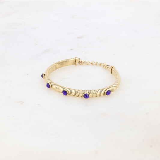 Jonc strié - monture dorée - orné de cristaux de Swarovski® PP20- Cobalt