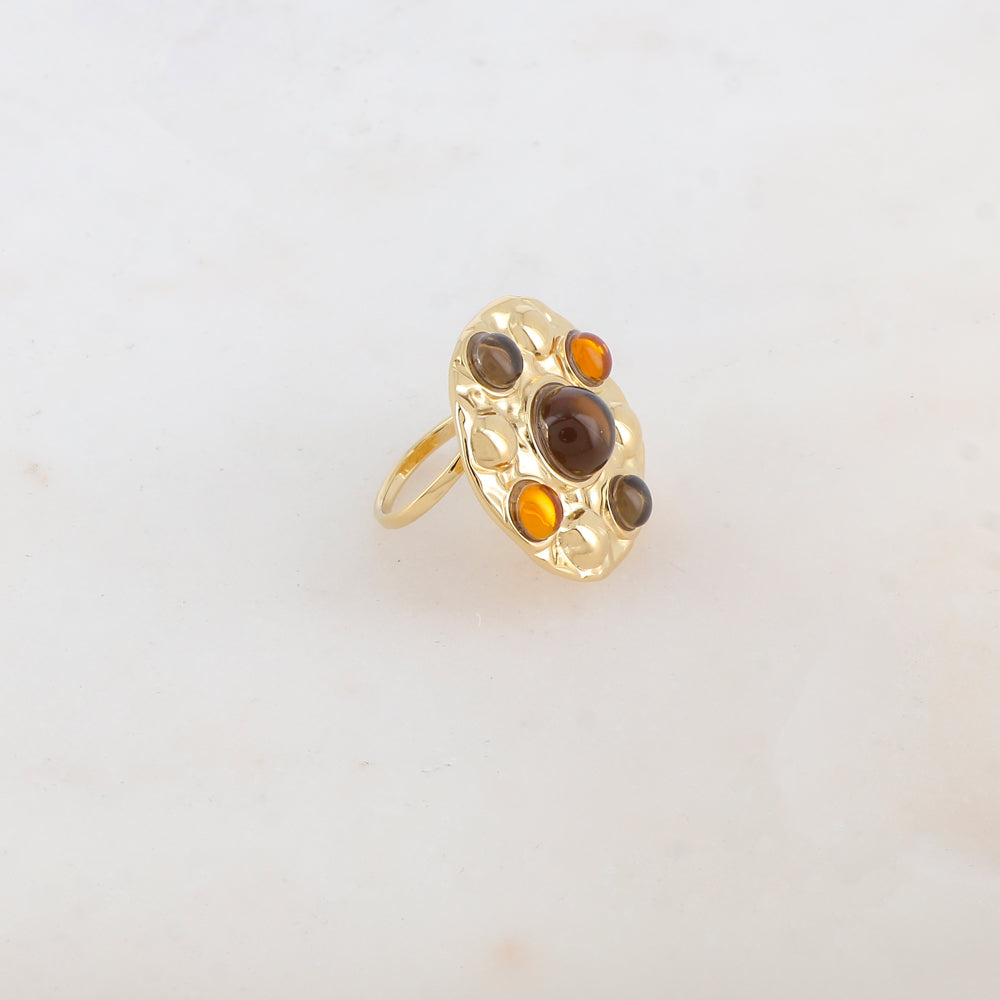 Bague ronde avec 5 pâtes de verre rondes - Marron