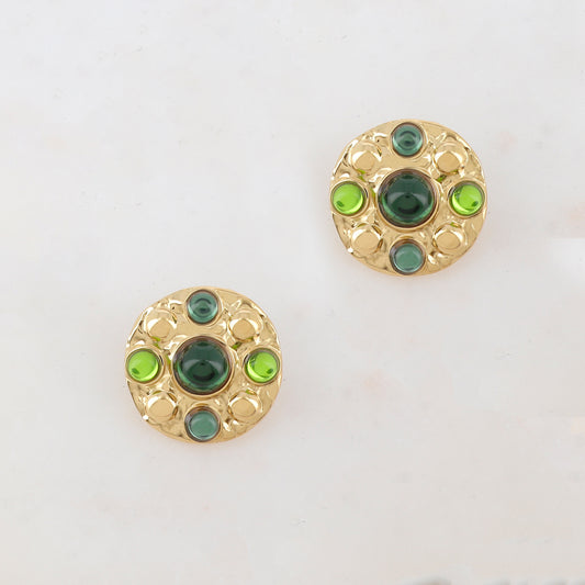 B.O à puce rondes avec 5 pâtes de verre rondes Diamètre : 2,7 cm.