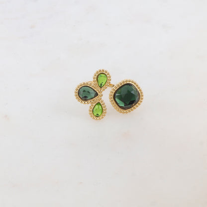 Bague fine réglable avec 4 pâtes de verres - Vert