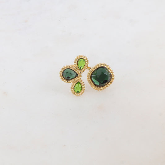 Bague fine réglable avec 4 pâtes de verres - Vert