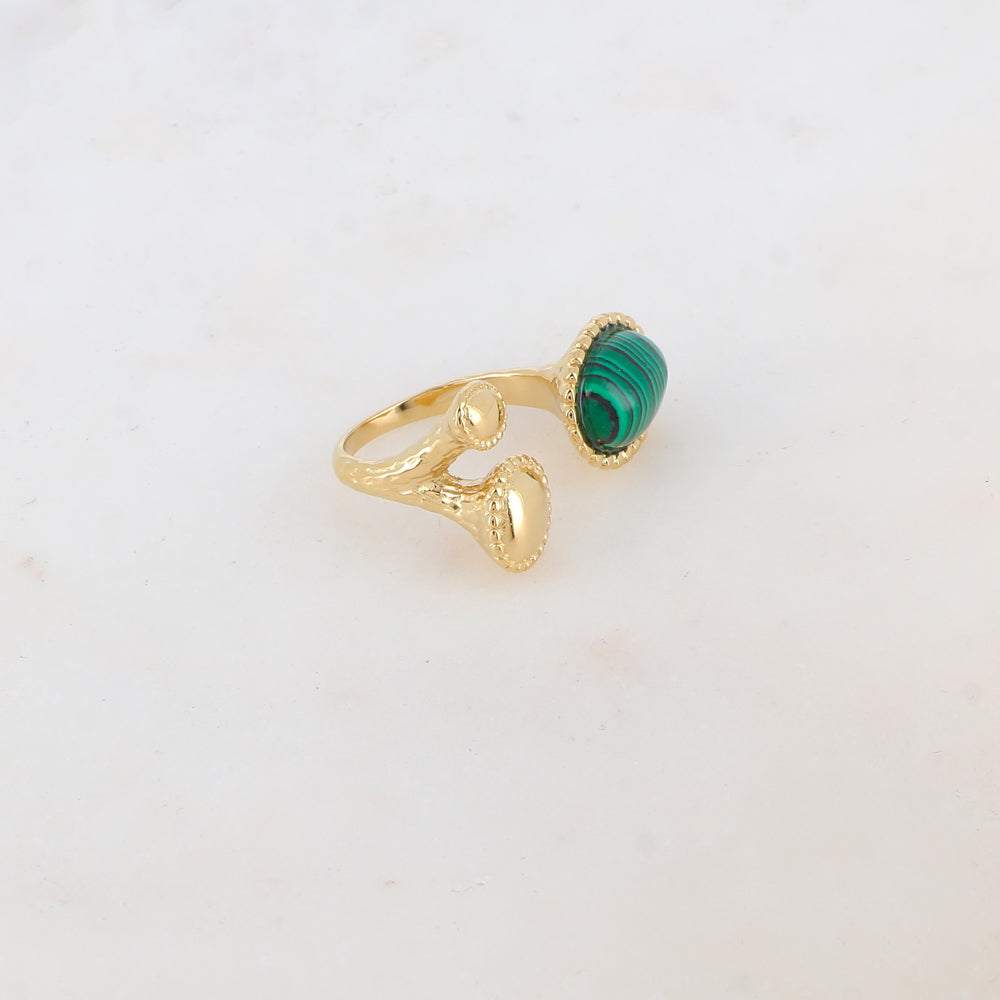 Bague avec 3 pièces ovales, pierre naturelle - Malachite