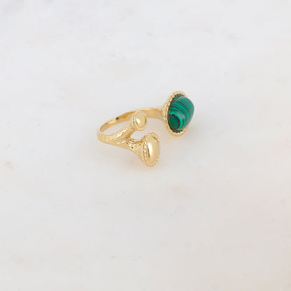 Bague avec 3 pièces ovales, pierre naturelle - Malachite