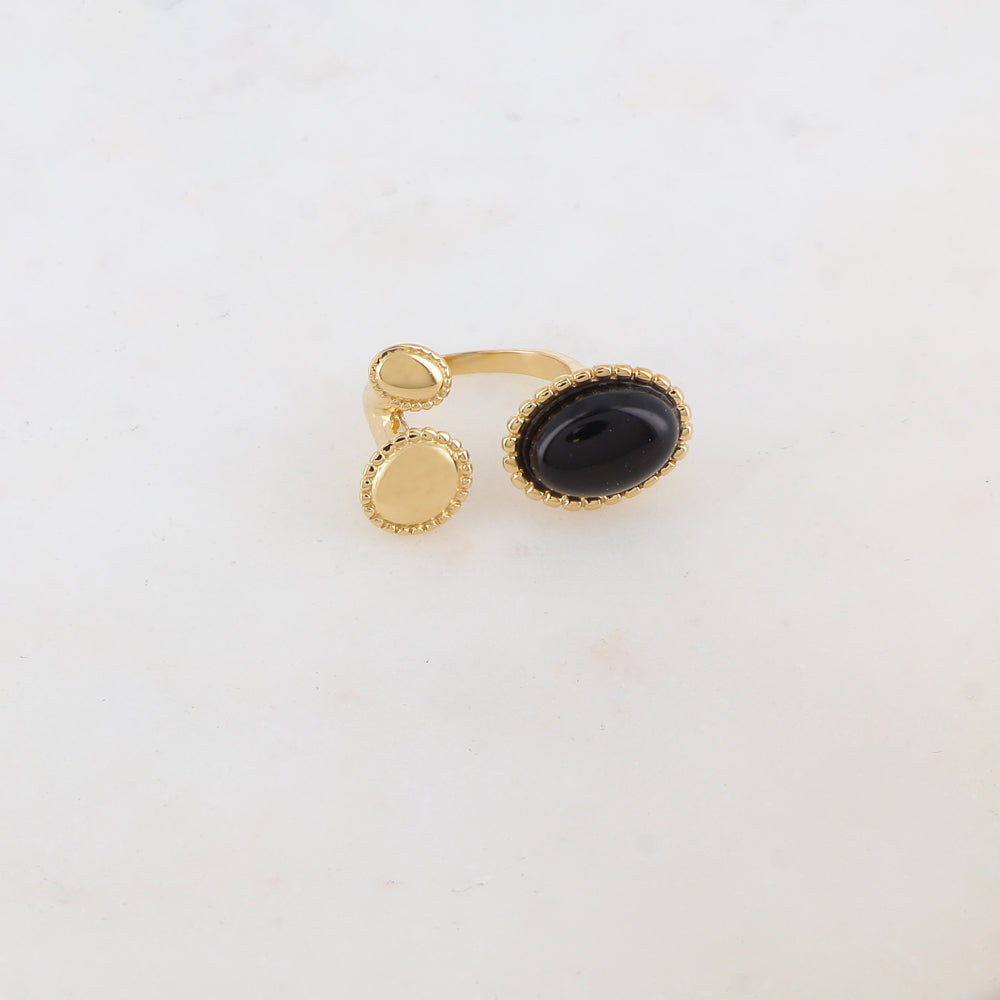 Bague avec 3 pièces ovales, pierre naturelle - Onyx