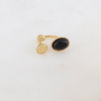 Bague avec 3 pièces ovales, pierre naturelle - Onyx