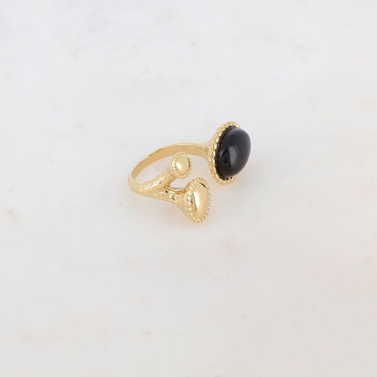 Bague avec 3 pièces ovales, pierre naturelle - Onyx