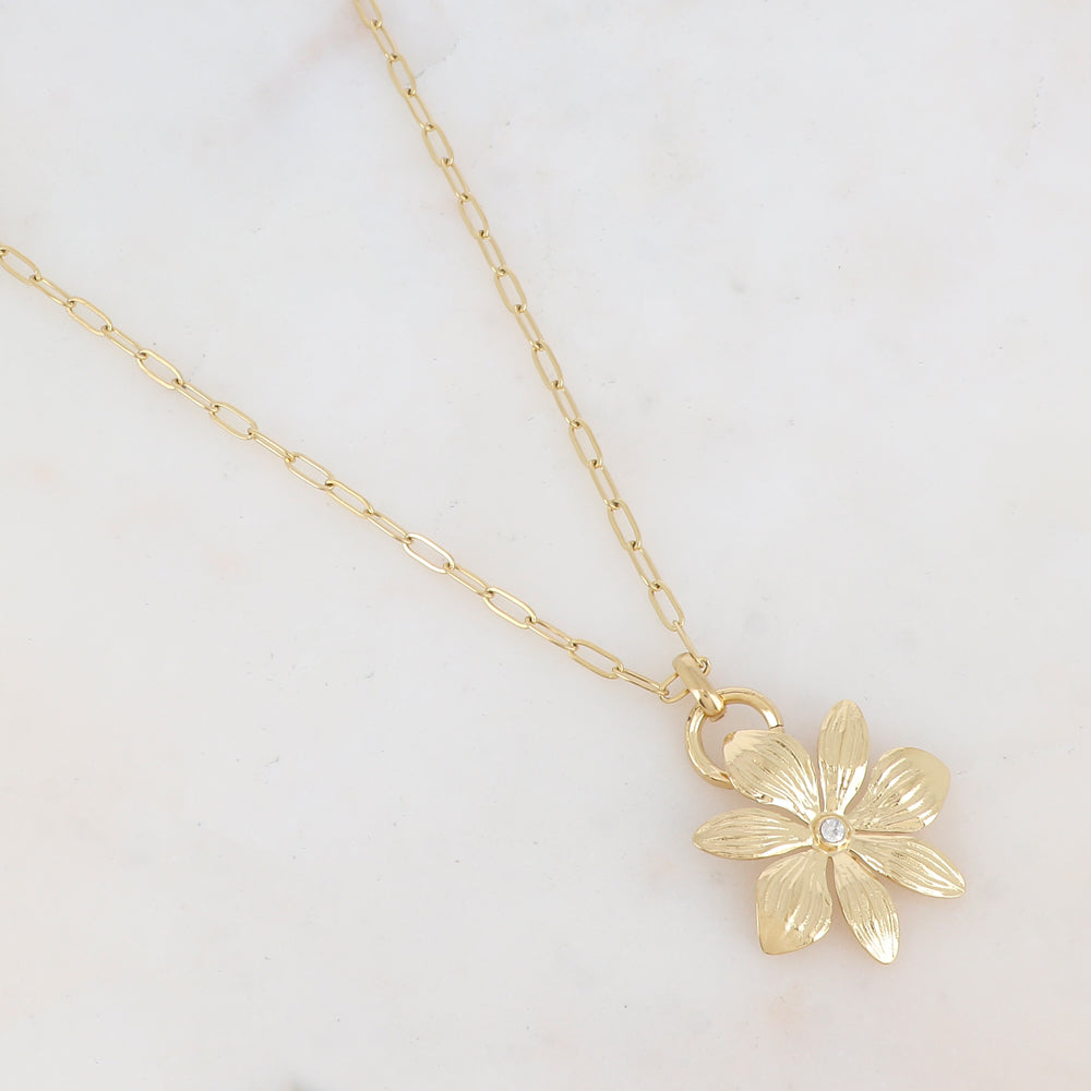 Sautoir avec anneau, pendentif fleur et strass (70+5CM)
