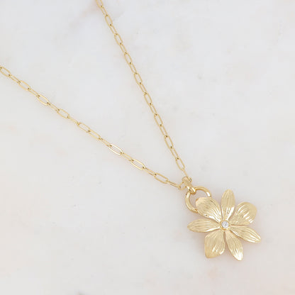 Sautoir avec anneau, pendentif fleur et strass (70+5CM)