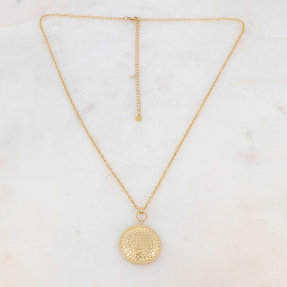Sautoir avec anneau et pièce ronde martelée (60+10CM)