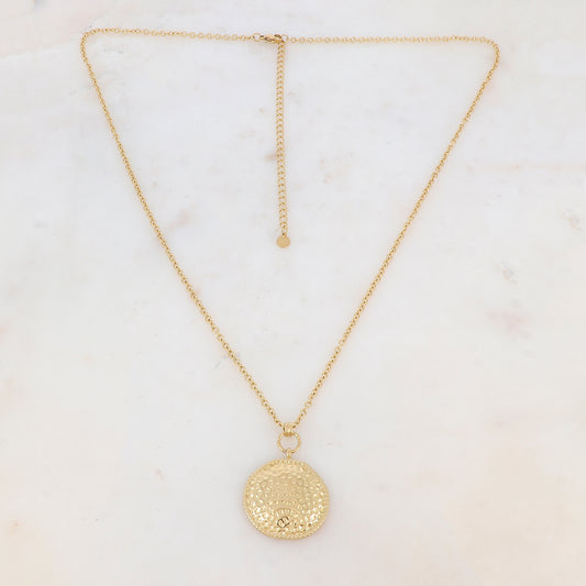 Sautoir avec anneau et pièce ronde martelée (60+10CM)