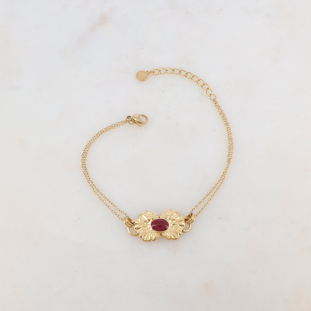 Bracelet deux rangs, 1 pièce ovale émaillée collée sur 2 feuilles