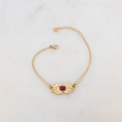 Bracelet deux rangs, 1 pièce ovale émaillée collée sur 2 feuilles